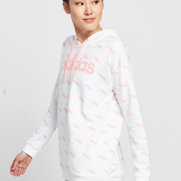 2x HOST PICK🎉ADIDAS ALL OVER LOGO HOODIE 2 SIDE POCKETS GENTLY USED CONDITION Sm - Picture 2 of 14